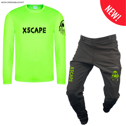 X5CAPE Rebellion Long Sleeve Mountain Bike Race Kit - Black & Electric Green-x5Cape Mountain Bike Pants