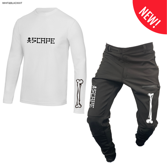 X5CAPE Rebellion Long Sleeve Mountain Bike Race Kit - White & Black-x5Cape Mountain Bike Pants