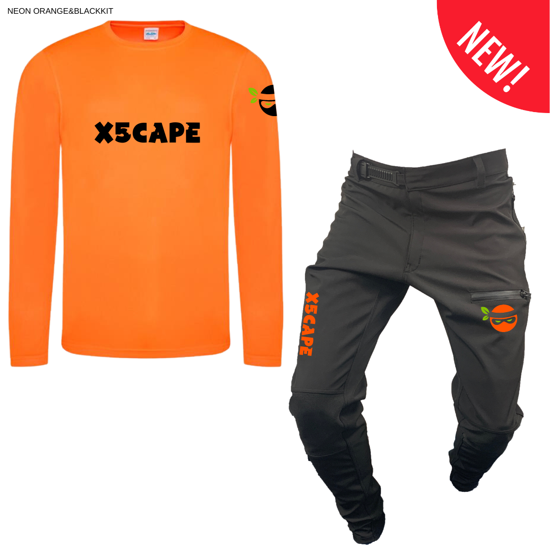 X5CAPE Rebellion Long Sleeve Mountain Bike Race Kit - Black & Electric Orange-x5Cape Mountain Bike Pants