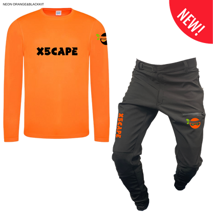 X5CAPE Rebellion Long Sleeve Mountain Bike Race Kit - Black & Electric Orange-x5Cape Mountain Bike Pants