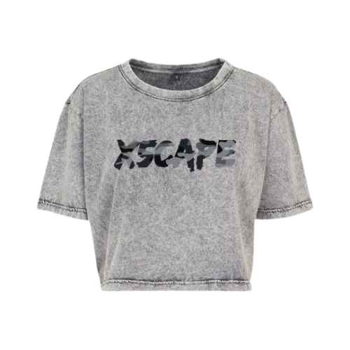 X5CAPE Women's Grey Acid Wash Cropped T-Shirt
