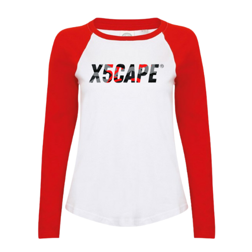 X5CAPE Womens Red Camo Contrast Sleeve Top